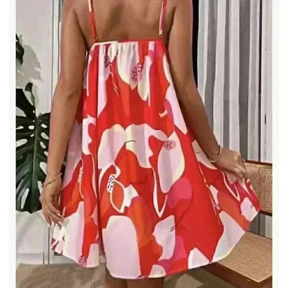 Shein VCay Allover Print Cami Dress Orange Size Small - Picture 2 of 6